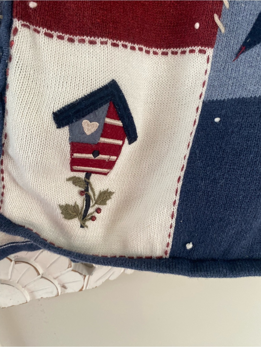 Vintage 90s Y2K Croft & Barrow Americana Patchwork Cardigan Vest Top L Patriotic - Picture 7 of 13